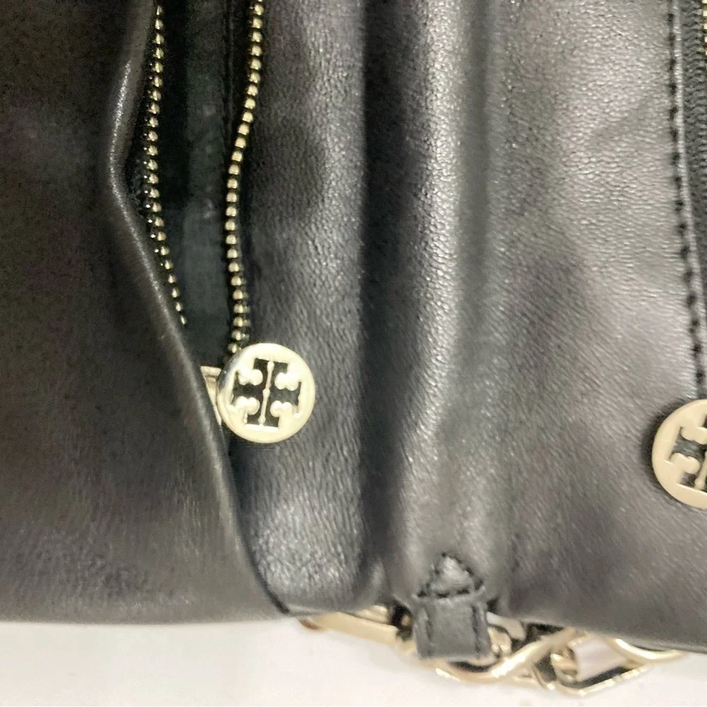 Tory Burch black leather logo convertible clutch bag